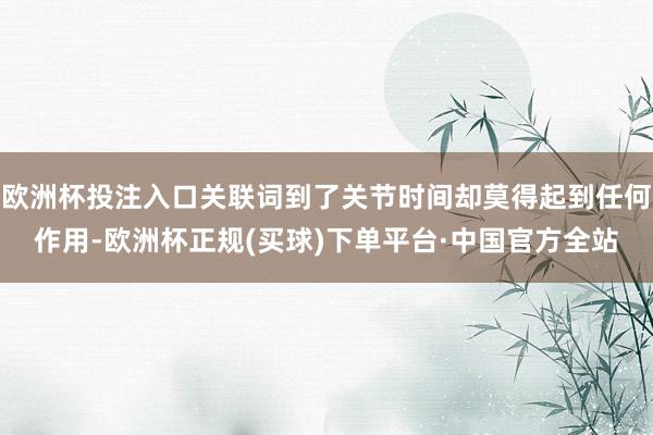 欧洲杯投注入口关联词到了关节时间却莫得起到任何作用-欧洲杯正规(买球)下单平台·中国官方全站