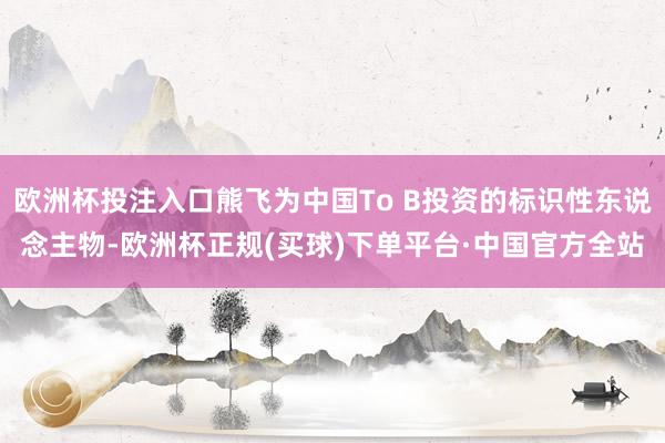 欧洲杯投注入口熊飞为中国To B投资的标识性东说念主物-欧洲杯正规(买球)下单平台·中国官方全站