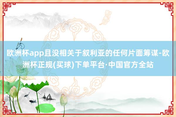 欧洲杯app且没相关于叙利亚的任何片面筹谋-欧洲杯正规(买球)下单平台·中国官方全站